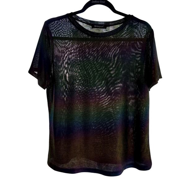 Metallic Shimmer Rainbow Top Women Large Sheer Festival Rave Club EDC Party READ - Picture 7 of 15